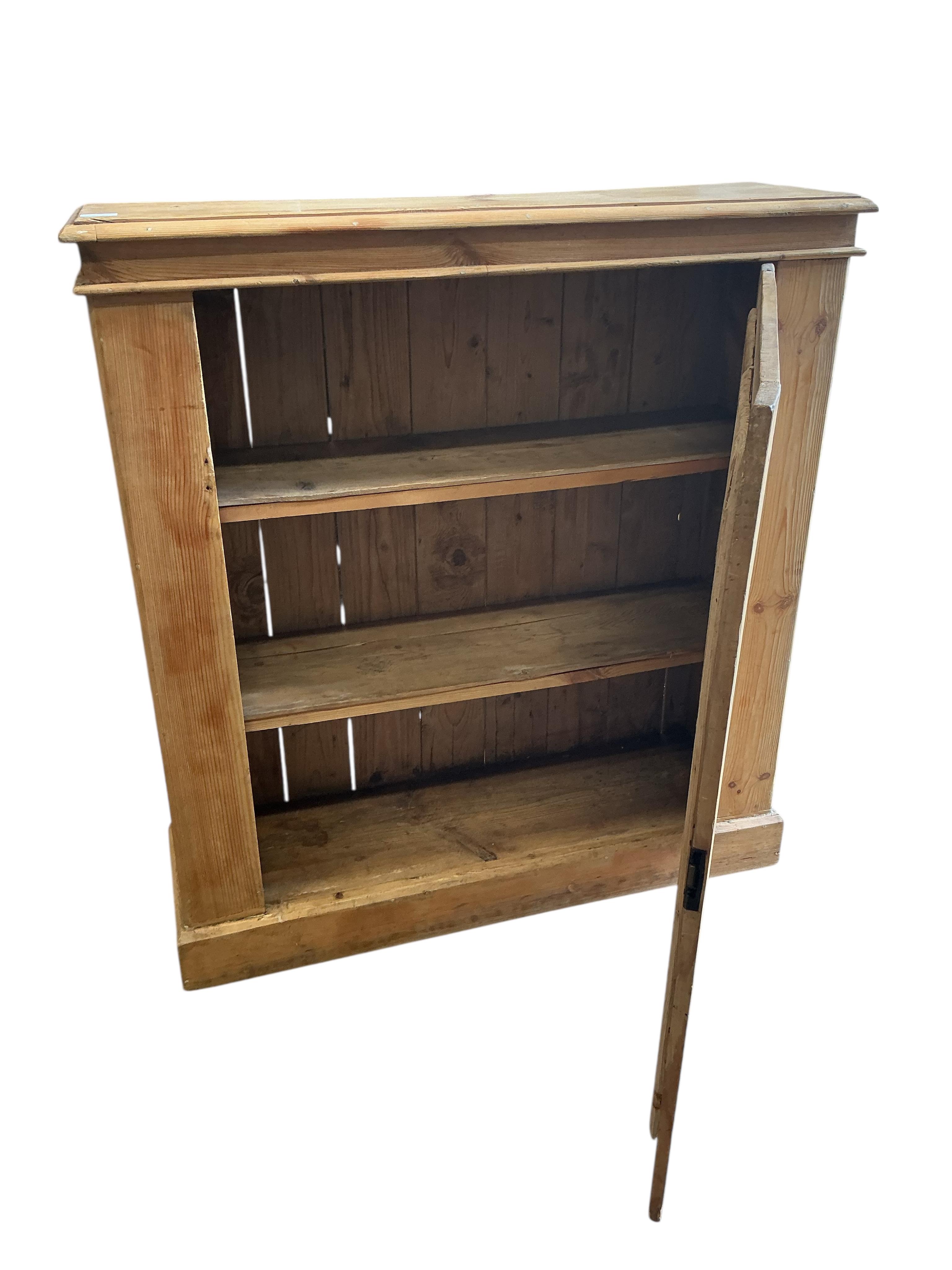 A Victorian pine single door side cabinet, width 100cm, depth 31cm, height 107cm